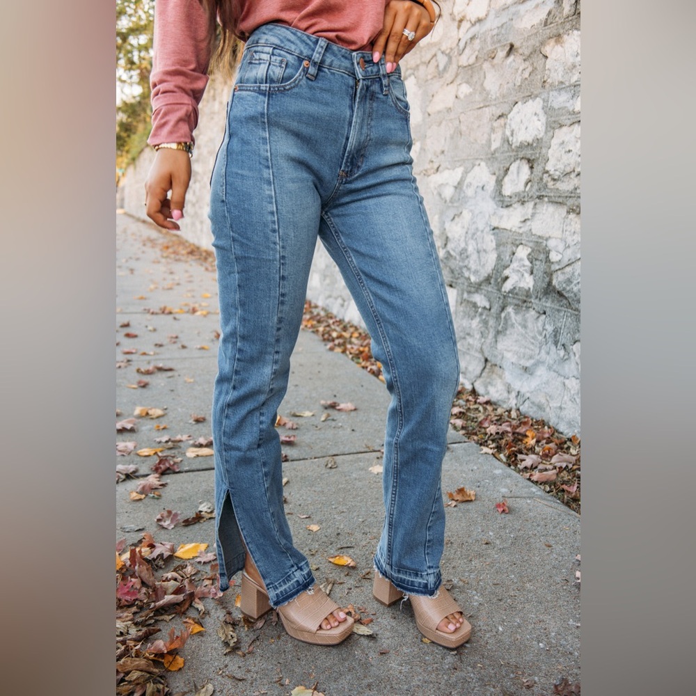 DEAR JOHN JODI DENIM - SPEECHLESS Super High Waist Split Hem Flare Denim Jeans